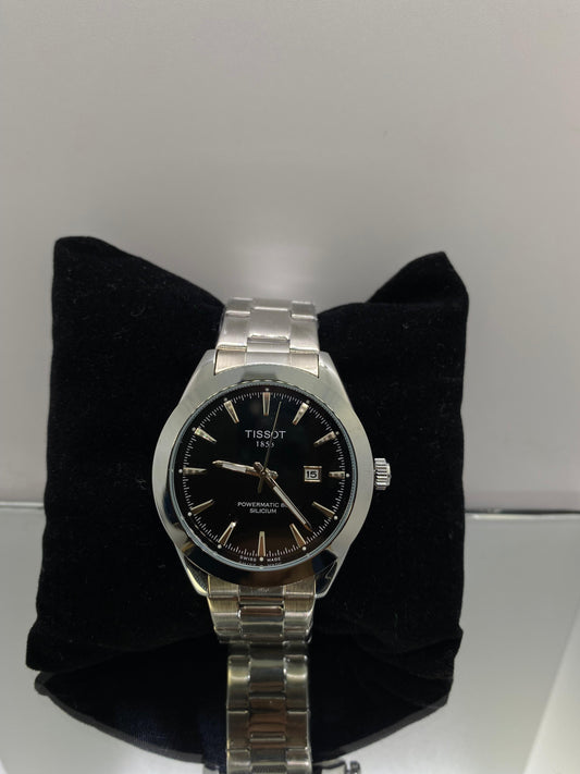 Tissot Silver with Black Dial Date & Elite Secure Crown