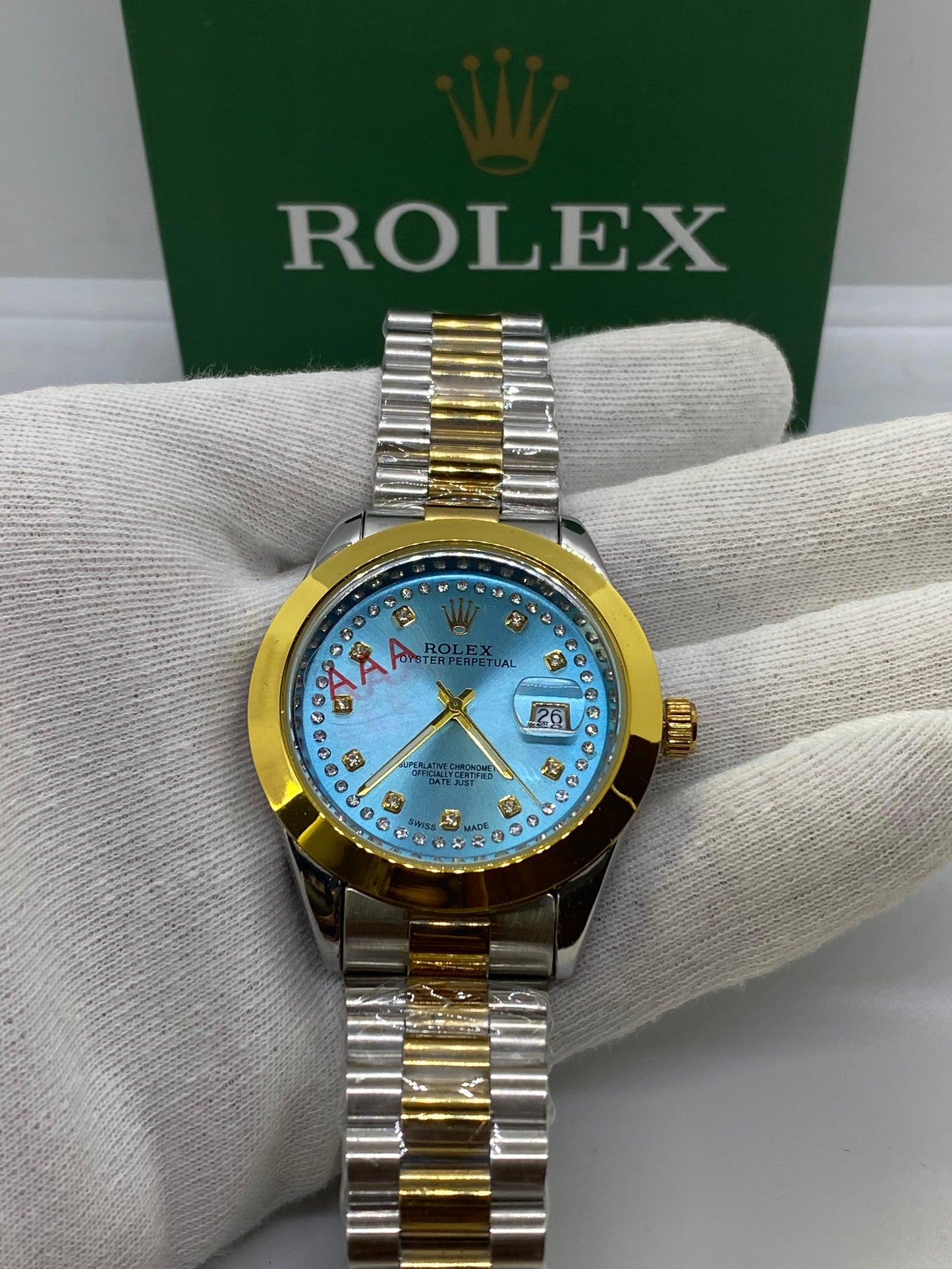 Rolex Oyster Perpetual TruTone Turquoise Date & Dial