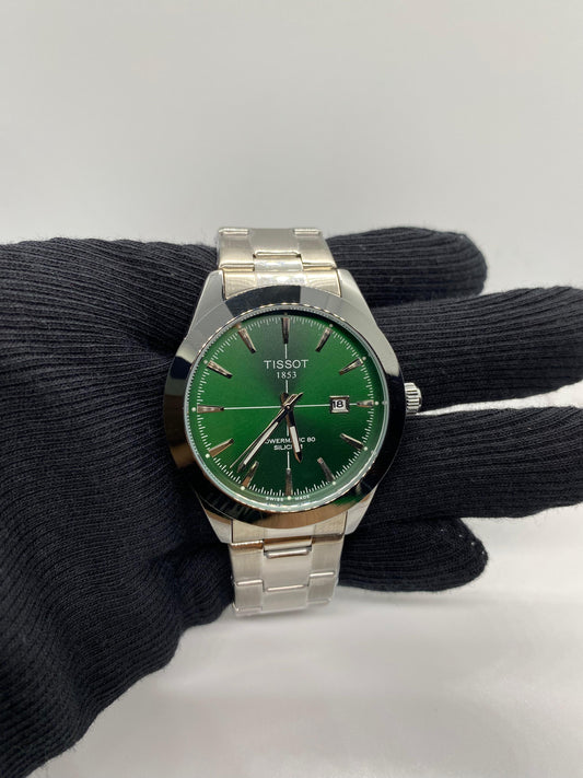 Tissot Silver with Green Dial Date & Elite Secure Crown
