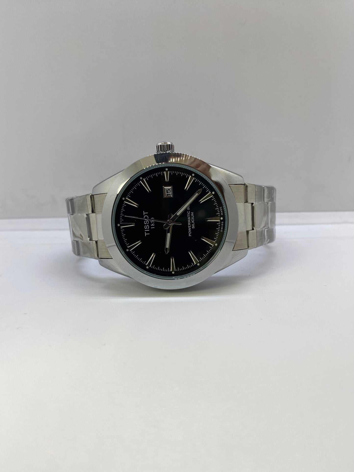 Tissot Silver with Black Dial Date & Elite Secure Crown