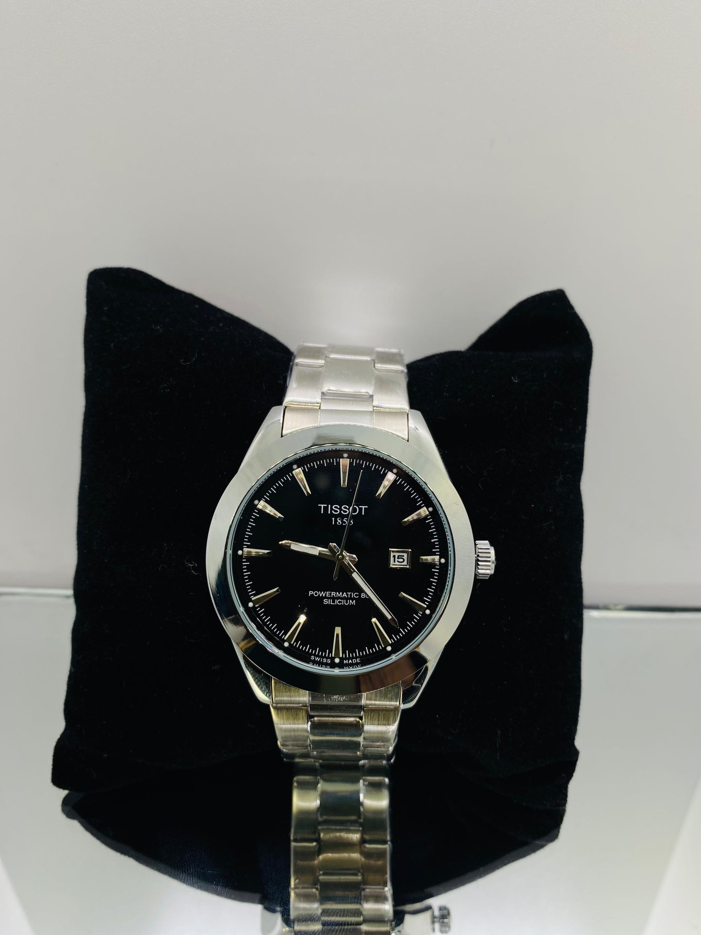 Tissot Silver with Black Dial Date & Elite Secure Crown