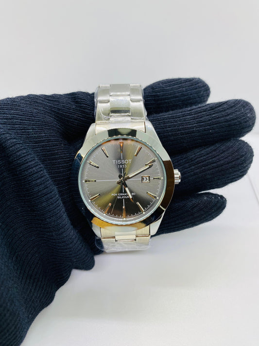 Tissot Silver with Dark Gray dial & Elite Secure Crown