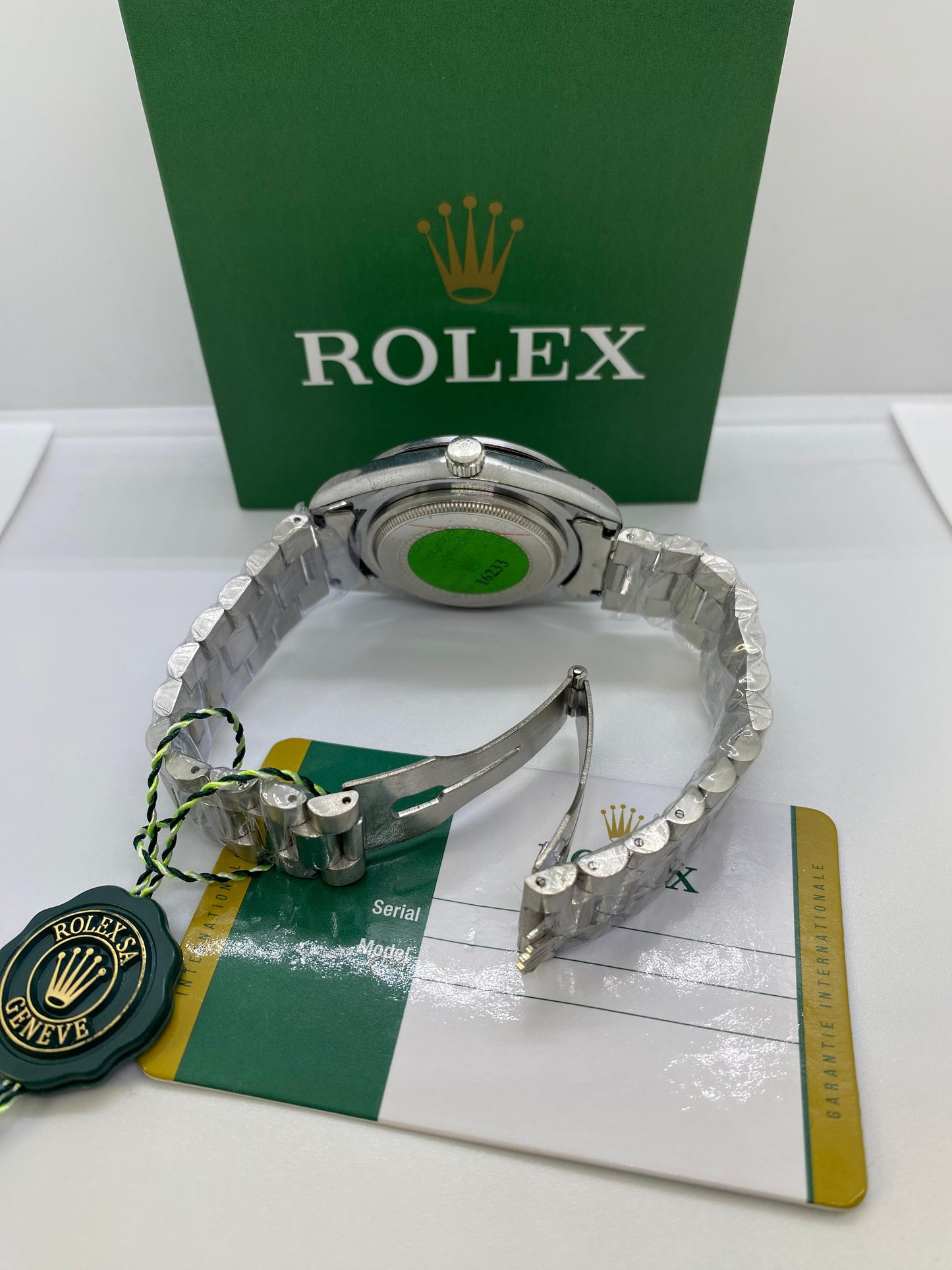 Rolex Oyster Perpetual Silver Green Dial & Date