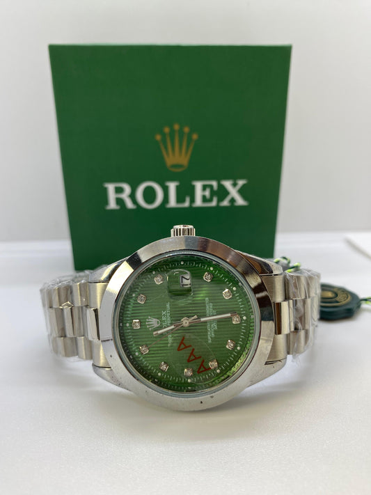 Rolex Oyster Perpetual Silver Green Dial & Date