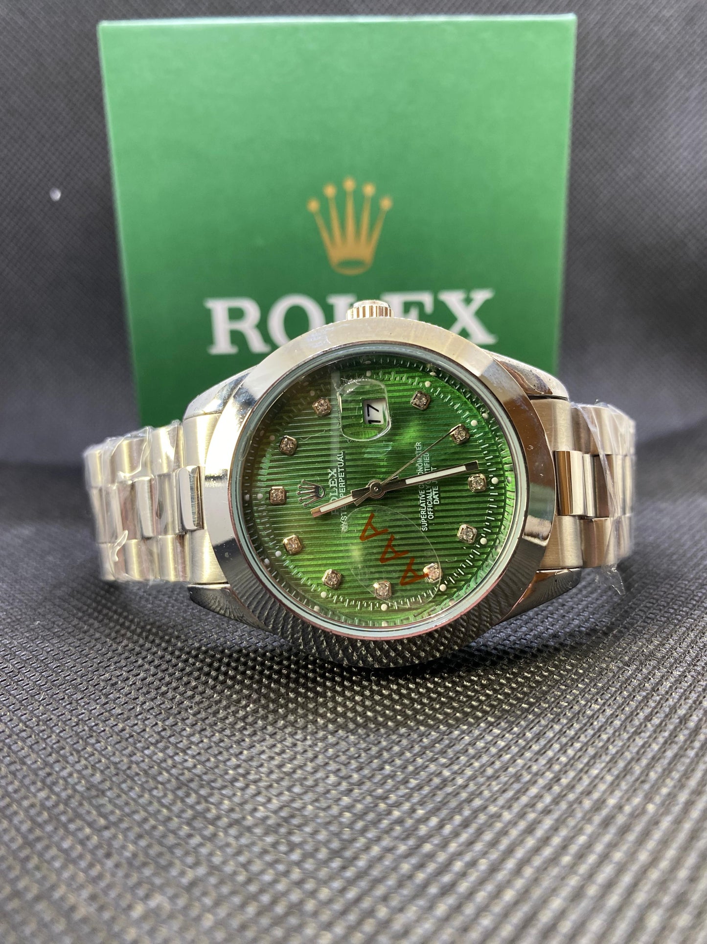 Rolex Oyster Perpetual Silver Green Dial & Date
