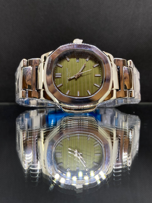 Patek Philippe Geneve Silver Garden Weed Dial With Date