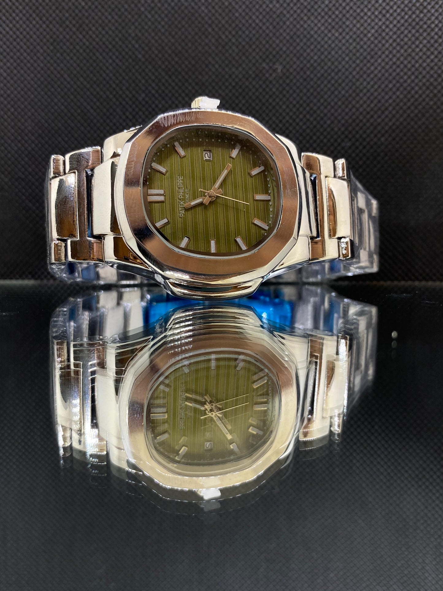 Patek Philippe Geneve Silver Garden Weed Dial With Date