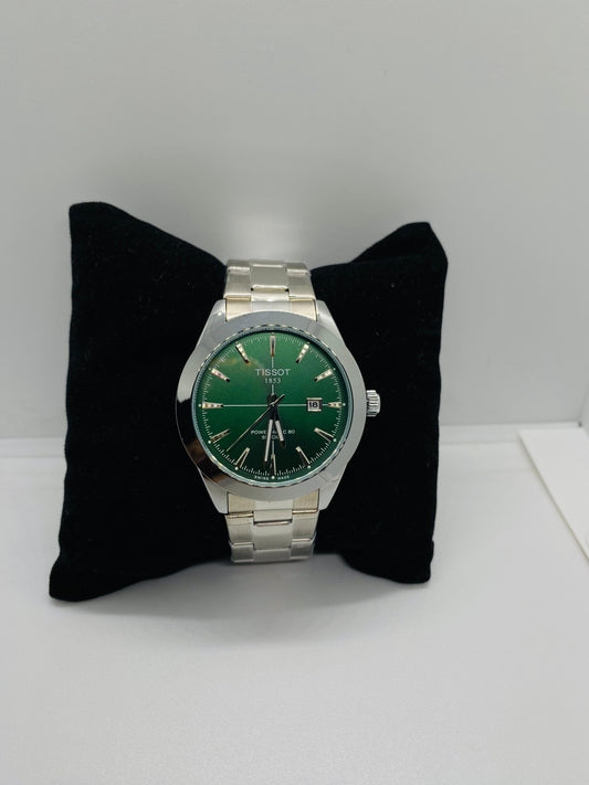 Tissot Silver with Green Dial Date & Elite Secure Crown