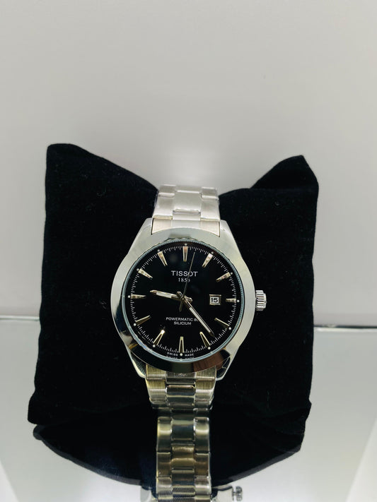 Tissot Silver with Black Dial Date & Elite Secure Crown